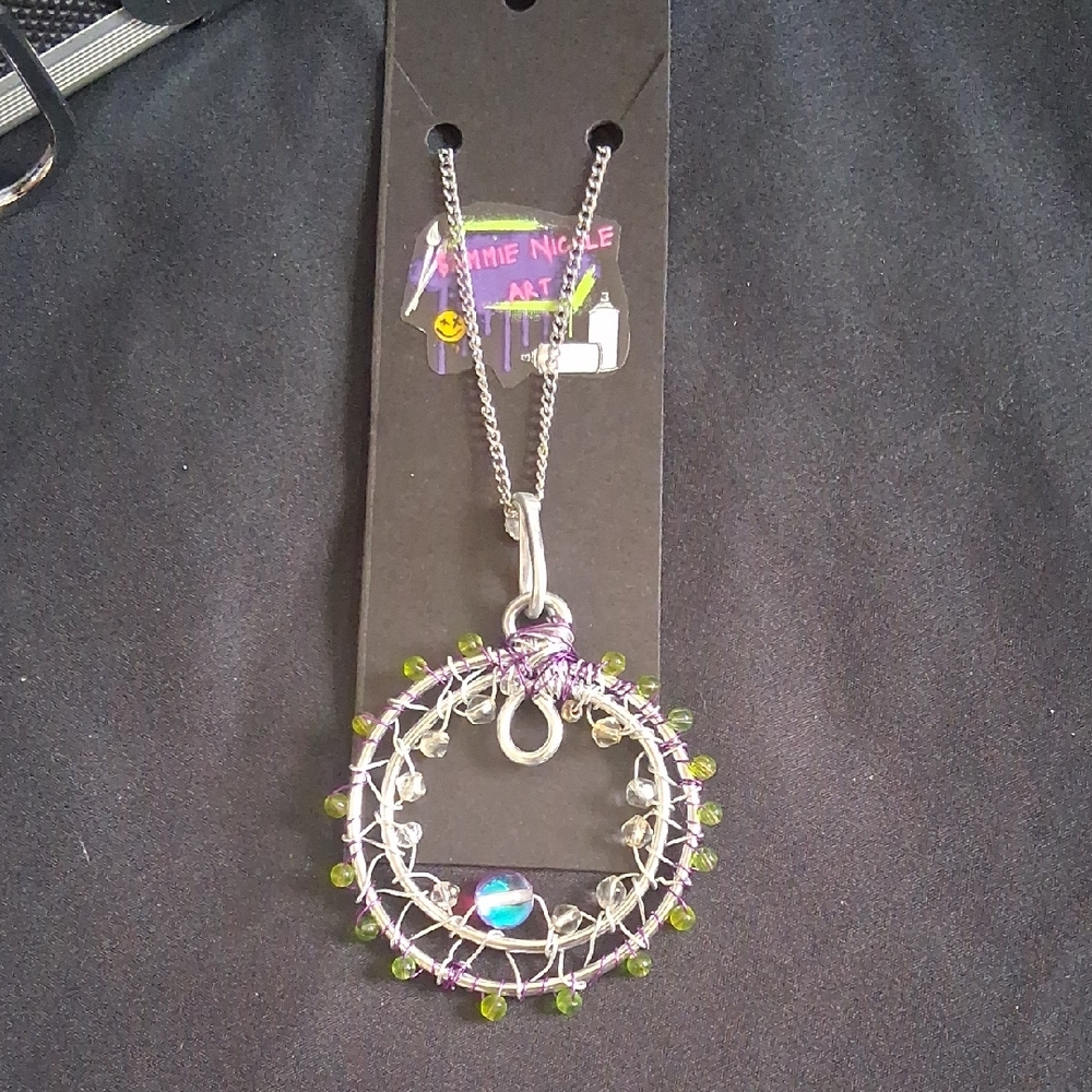 Handmade Silver and Green Beaded Necklace
